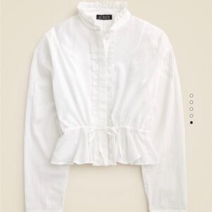 J. Crew White lace-trim cinched-waist Blouse with Mandarin Collar